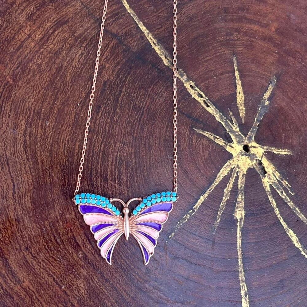 Y2k Butterfly Necklace Whimsical Sterling silver and rose gold coating